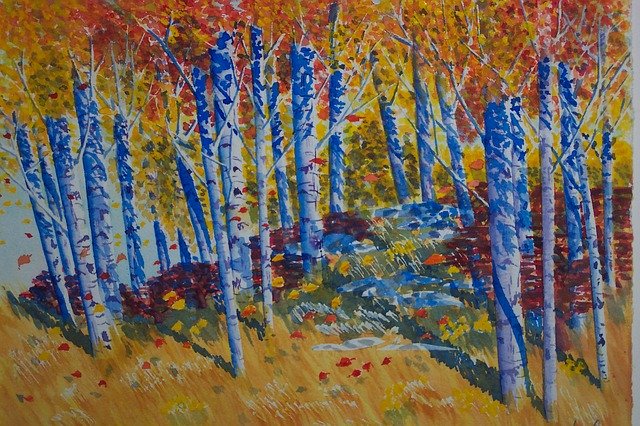 Free download Painting Aspens Rocky Mountains -  free illustration to be edited with GIMP free online image editor