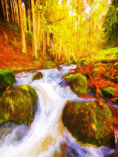 Скачать бесплатно Картина Ручейный лес - бесплатная иллюстрация для редактирования с помощью бесплатного онлайн-редактора изображений GIMP