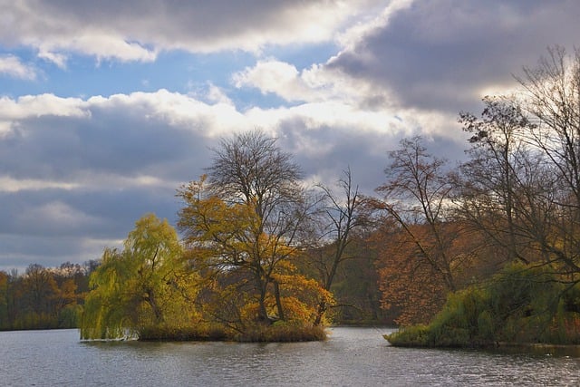 Free download park lake island fall clouds free picture to be edited with GIMP free online image editor