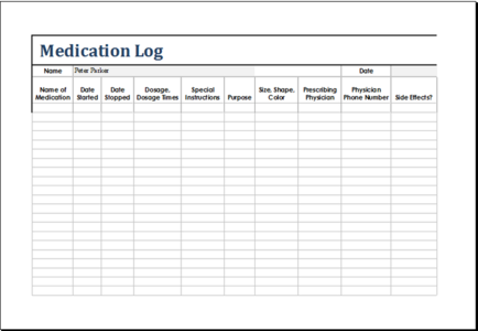 Free download Patient Medication Log Template DOC, XLS or PPT template free to be edited with LibreOffice online or OpenOffice Desktop online