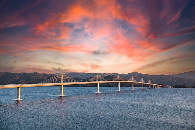Bezpłatne pobieranie mostu peljesac architektura nieba za darmo zdjęcie do edycji za pomocą darmowego edytora obrazów online GIMP