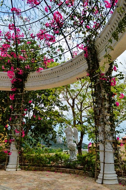 Безкоштовно завантажте Pergola Rotunda Flowers Climbing - безкоштовну фотографію або малюнок для редагування за допомогою онлайн-редактора зображень GIMP