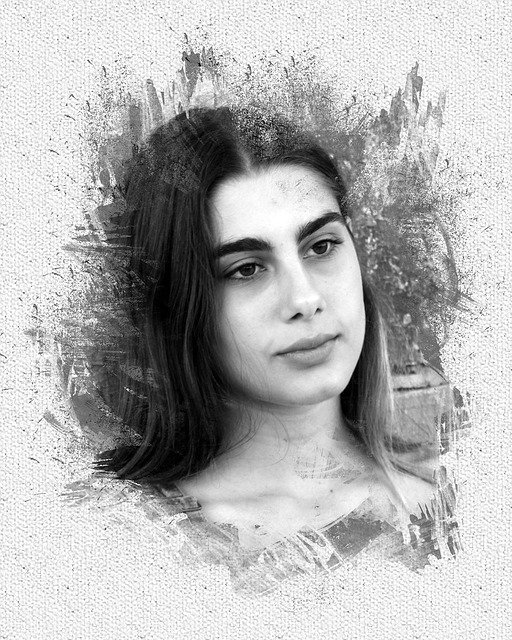 Gratis download Fotomontage Canvas Girl Black And - gratis illustratie om te bewerken met GIMP gratis online afbeeldingseditor