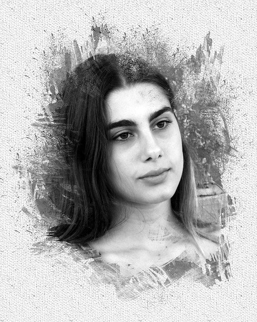 Free download Photomontage Canvas Girl Black And -  free illustration to be edited with GIMP free online image editor