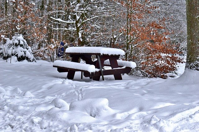 Free download Picnic Bench Nature Snow -  free photo or picture to be edited with GIMP online image editor