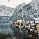 Picturesque Winter View of Alpine Village by Lake  screen for extension Chrome web store in OffiDocs Chromium
