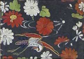 Free download Piece from a Kosode with Crane and Chrysanthemums free photo or picture to be edited with GIMP online image editor