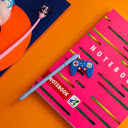 Pink notebook and pretty pen  screen for extension Chrome web store in OffiDocs Chromium