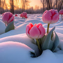 Pink tulips growing on snow wallpaper  screen for extension Chrome web store in OffiDocs Chromium