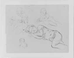 Free download Portrait of Tom Sleeping, Woman Holding Two Children, Leaning Baby, Womans Head (from Sketchbook) free photo or picture to be edited with GIMP online image editor