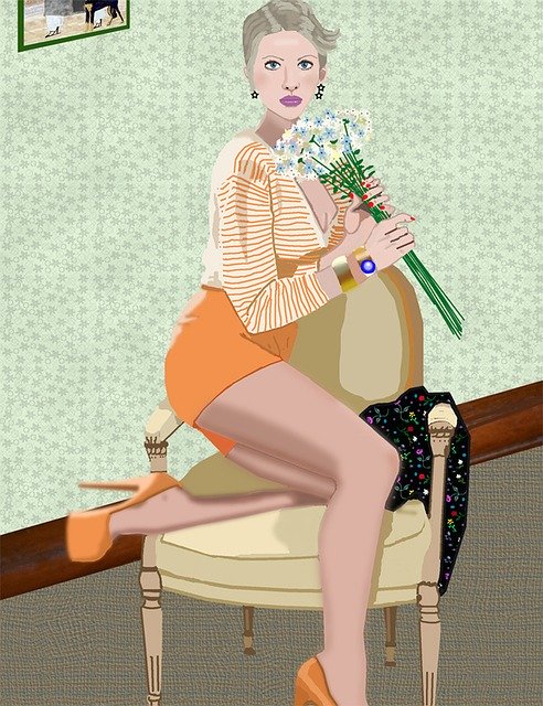 Free download Pretty Blonde Woman Chair Bouquet -  free illustration to be edited with GIMP free online image editor
