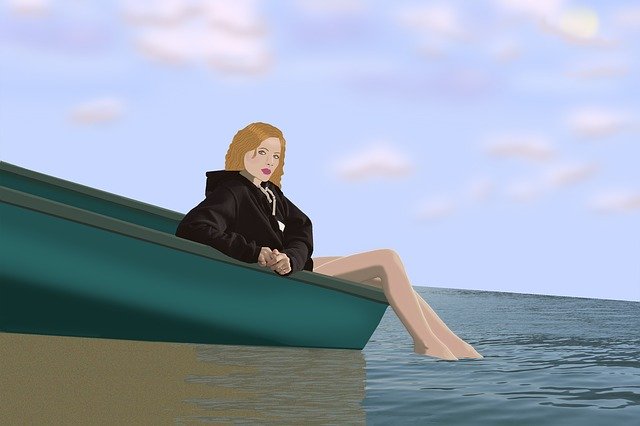 Free download Pretty Woman Sitting Lake Sky With -  free illustration to be edited with GIMP free online image editor