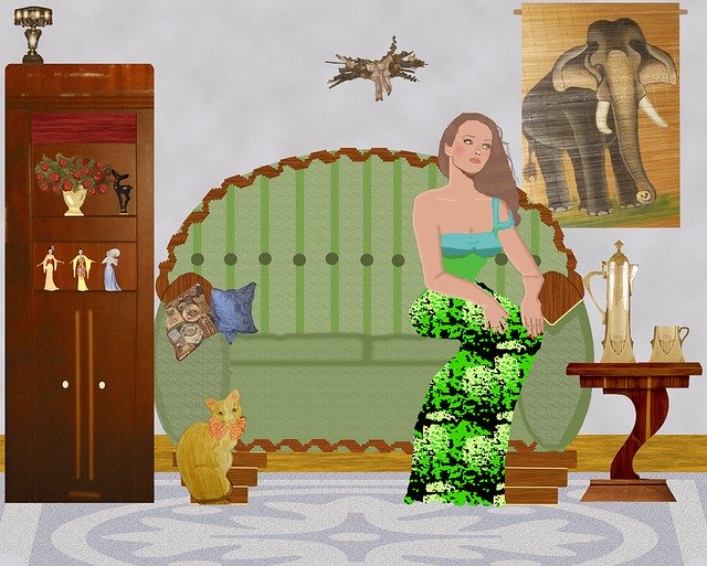 Free download Pretty Woman Sofa Cabinet Elephant -  free illustration to be edited with GIMP free online image editor