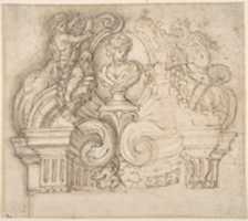 Free download Project for a Memorial with a Bust Surrounded by Volutes and Garland-bearing Putti. free photo or picture to be edited with GIMP online image editor