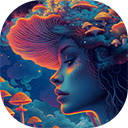 psychedelic girl illustration  screen for extension Chrome web store in OffiDocs Chromium