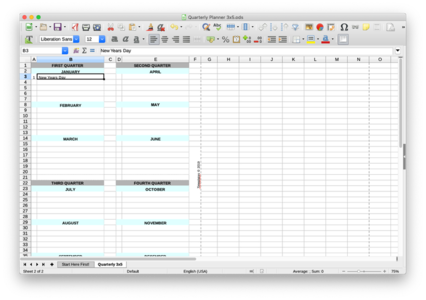 無料のテンプレートQuarterlyPlanner、LibreOffice、OpenOffice、Microsoft Word、Excel、Powerpoint、Office3で有効な5X365垂直