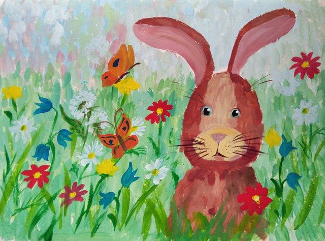 Free download rabbit a child s drawing meadow free picture to be edited with GIMP free online image editor
