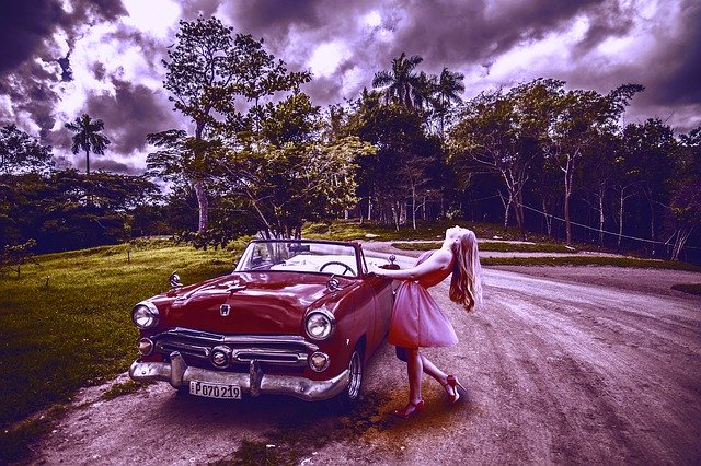Free download Red Car Girl Lady In -  free photo or picture to be edited with GIMP online image editor