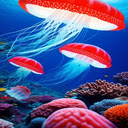 Red jellyfish wallpaper  screen for extension Chrome web store in OffiDocs Chromium