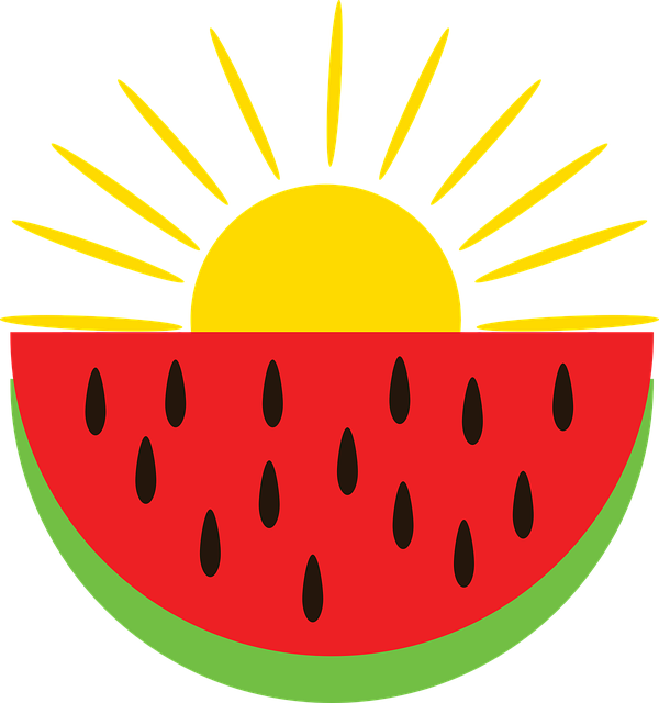 ดาวน์โหลดฟรี แตงโมสีแดง ดวงอาทิตย์ส่องแสง - กราฟิกแบบเวกเตอร์ฟรีบน Pixabay