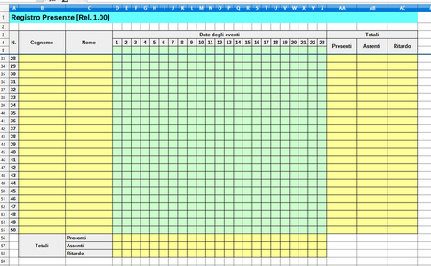 Scarica gratuitamente il modello Registro Presenze DOC, XLS o PPT gratuito da modificare con LibreOffice online o OpenOffice Desktop online