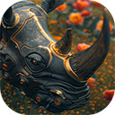rhinoceros animal with futuristic robotic parts  screen for extension Chrome web store in OffiDocs Chromium