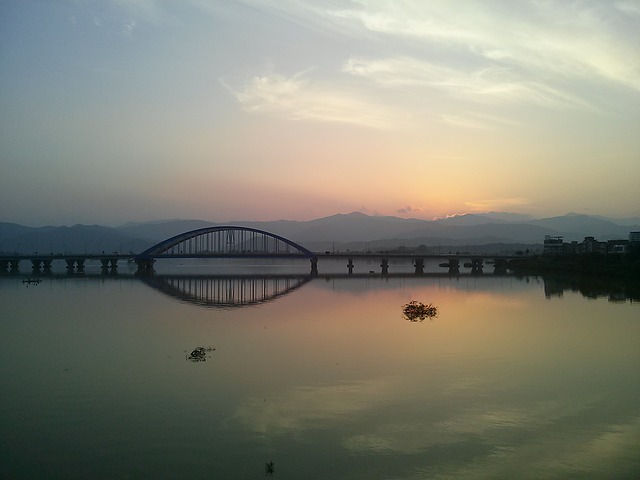 Free download river bridge glow sky arch free picture to be edited with GIMP free online image editor