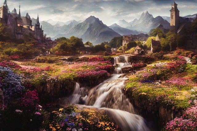 Free download river flowers castle fantasy free picture to be edited with GIMP free online image editor