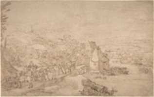 Free download River Landscape with Wagons on a Road near a Village free photo or picture to be edited with GIMP online image editor