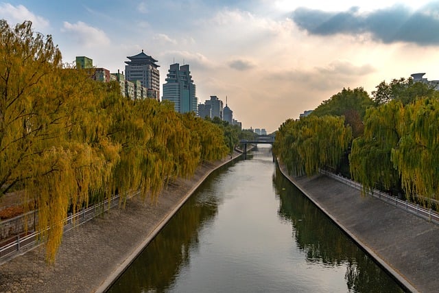 Free download river sunset dusk sky clouds city free picture to be edited with GIMP free online image editor