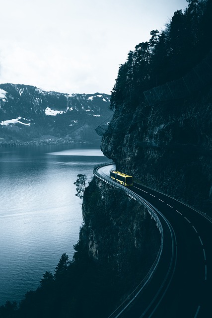 Free download road cliff river mountain bus free picture to be edited with GIMP free online image editor