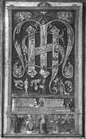Free download Sacred Monogram with the Trinity, Instruments of the Passion, and Saints free photo or picture to be edited with GIMP online image editor