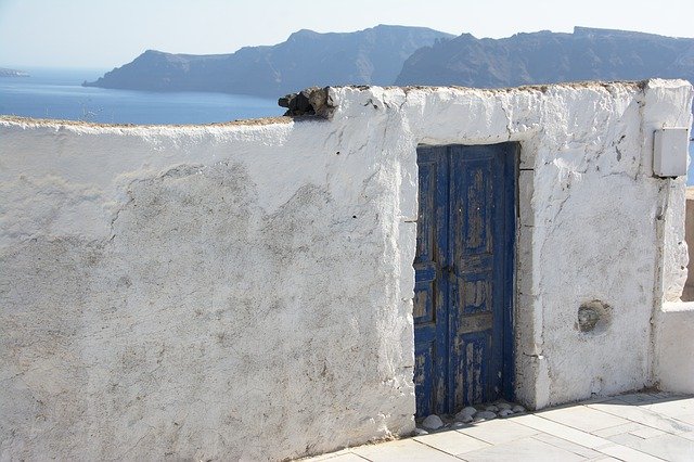 Download gratuito di Santorini Door Street: foto o immagine gratuita da modificare con l'editor di immagini online GIMP