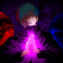 Satoru Gojo With Red and Blue Circles Live Wallpaper  screen for extension Chrome web store in OffiDocs Chromium