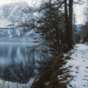 Scenic Winter Path Along Snowy Lakeside  screen for extension Chrome web store in OffiDocs Chromium