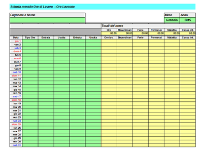 Download gratuito Scheda Mensile Ore di Lavoro modello DOC, XLS o PPT modificabile gratuitamente con LibreOffice online o OpenOffice Desktop online