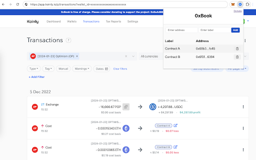 0xBook Koinly AddressBook  from Chrome web store to be run with OffiDocs Chromium online