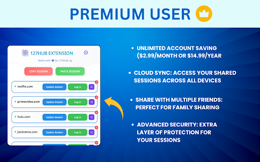 127HUB COOKIES SESSION SHARE EXTENSION  from Chrome web store to be run with OffiDocs Chromium online