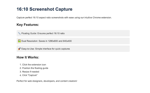 16:10 Screenshot Capture  from Chrome web store to be run with OffiDocs Chromium online