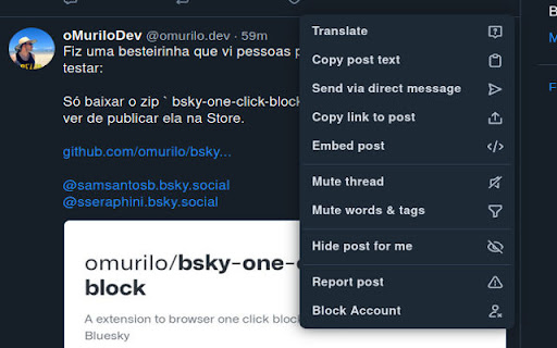 1 click block bluesky user  from Chrome web store to be run with OffiDocs Chromium online