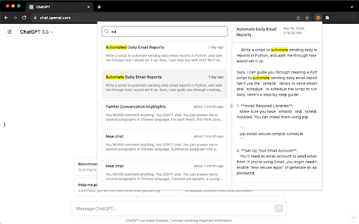 1Proompt: ChatGPT Conversations Search  from Chrome web store to be run with OffiDocs Chromium online
