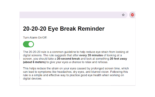 20 20 20 Eye Break Reminder  from Chrome web store to be run with OffiDocs Chromium online