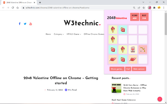 2048 Valentines Offline Game  from Chrome web store to be run with OffiDocs Chromium online