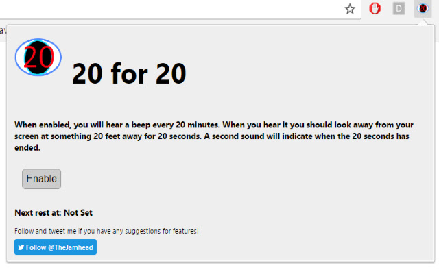 20 for 20 Eye healthcare reminder  from Chrome web store to be run with OffiDocs Chromium online
