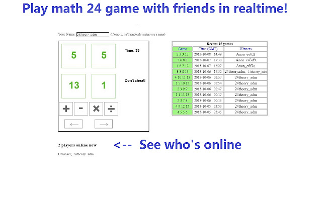 4 Numbers game Live!  from Chrome web store to be run with OffiDocs Chromium online