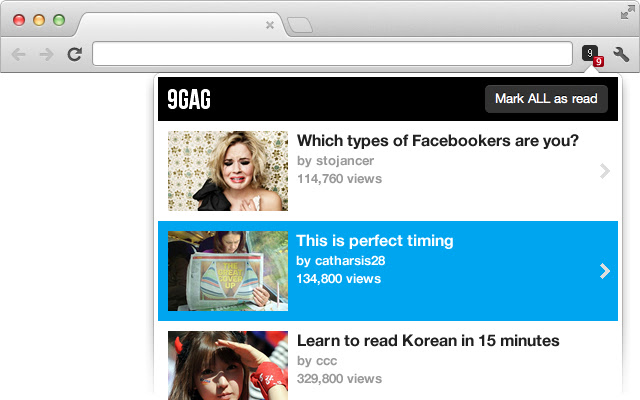 9GAG Mini  from Chrome web store to be run with OffiDocs Chromium online