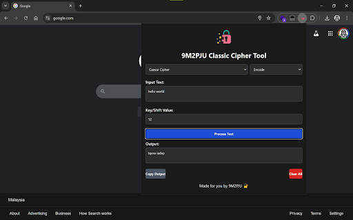 9M2PJU Classic Cipher Tool  from Chrome web store to be run with OffiDocs Chromium online