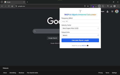 9M2PJU Dipole Antenna Calculator  from Chrome web store to be run with OffiDocs Chromium online