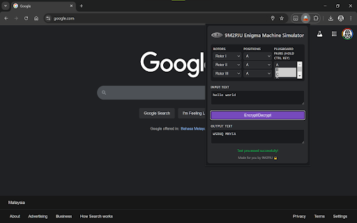 9M2PJU Enigma Machine Simulator from Chrome web store to be run with OffiDocs Chromium online 9M2PJU Enigma Machine Simulator from Chrome web store to be run with OffiDocs Chromium online