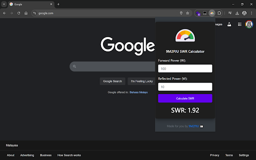 9M2PJU SWR Calculator  from Chrome web store to be run with OffiDocs Chromium online